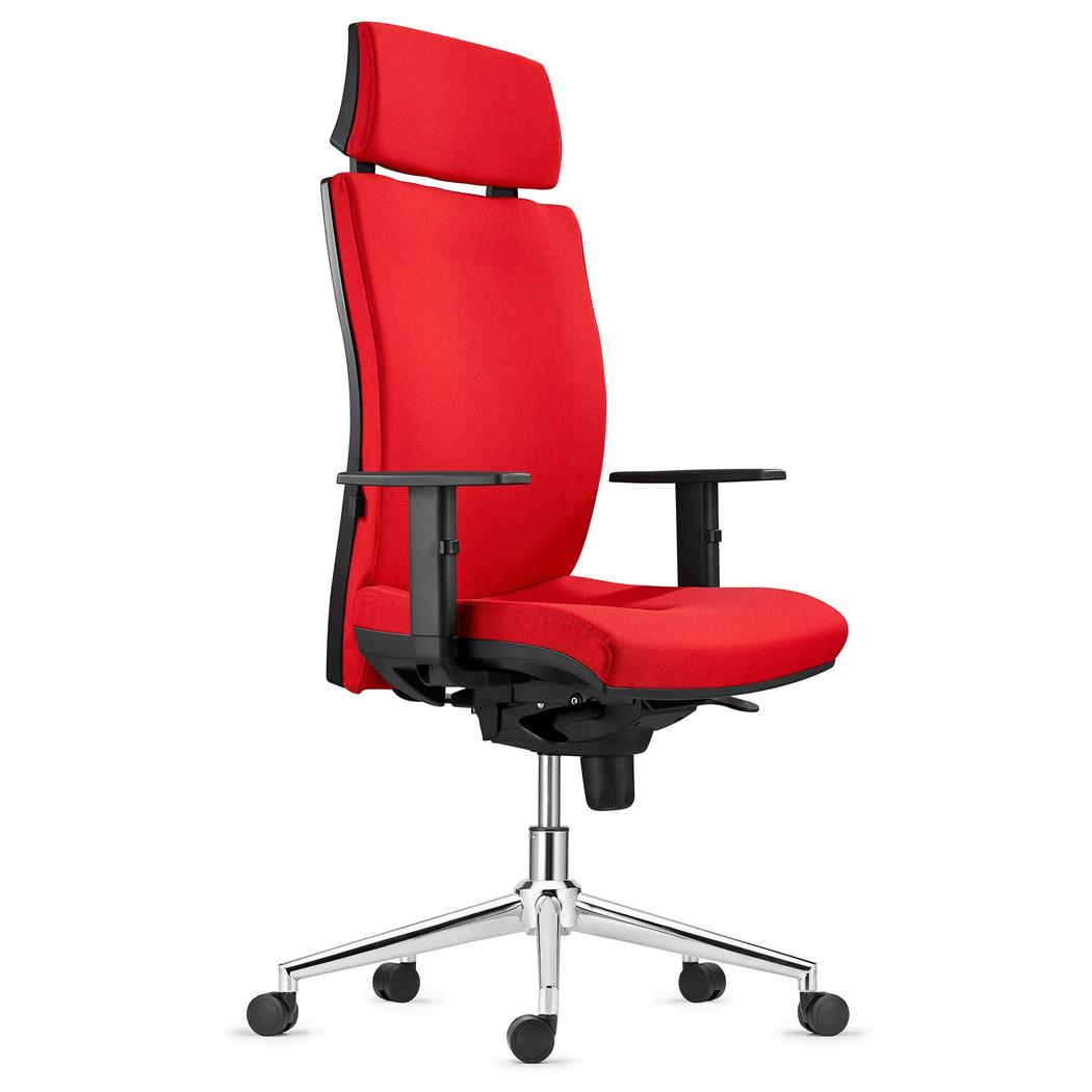 Sedia Ergonomica MARVEL, in Tessuto color Rosso, con Base Metallica, con Poggiatesta e Sostegno lombare