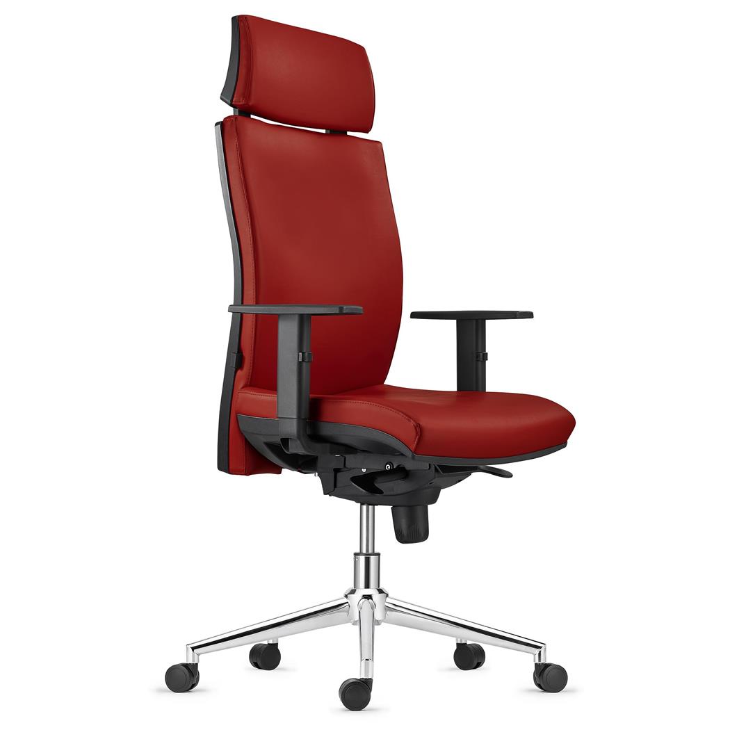 Sedia Ergonomica MARVEL, in Pelle color Marrone, con Base Metallica, con Poggiatesta e Sostegno lombare