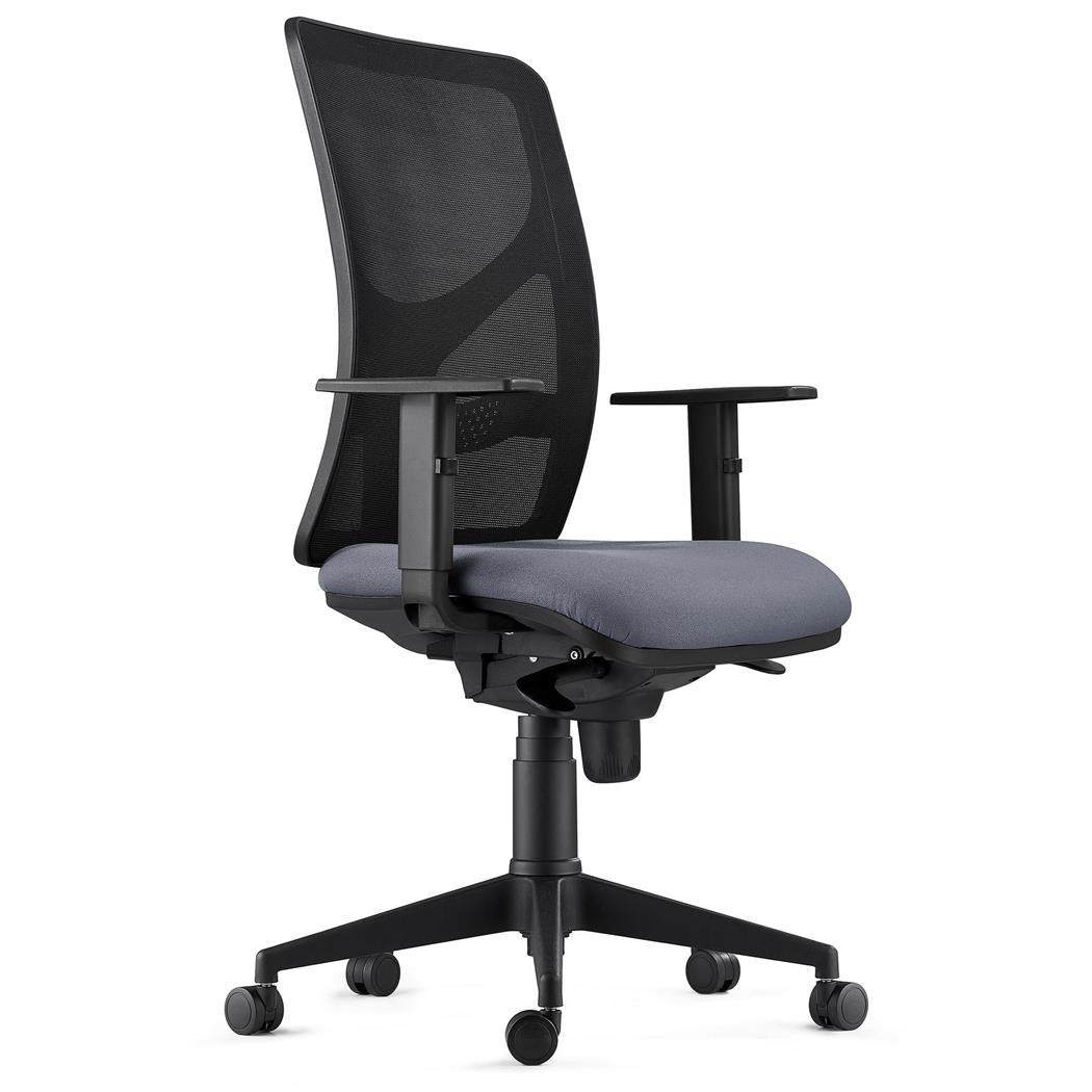 Sedia da Ufficio MILO, Ergonomica, Braccioli Regolabili, Supporto Lombare, In Tessuto Ignifugo, Grigio