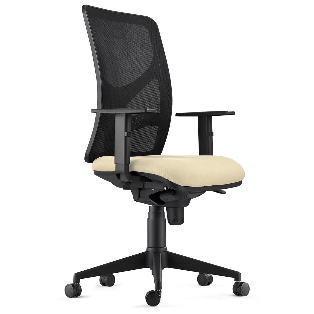 Sedia da Ufficio MILO, Ergonomica, Braccioli Regolabili, Supporto Lombare, In Tessuto Ignifugo, Crema