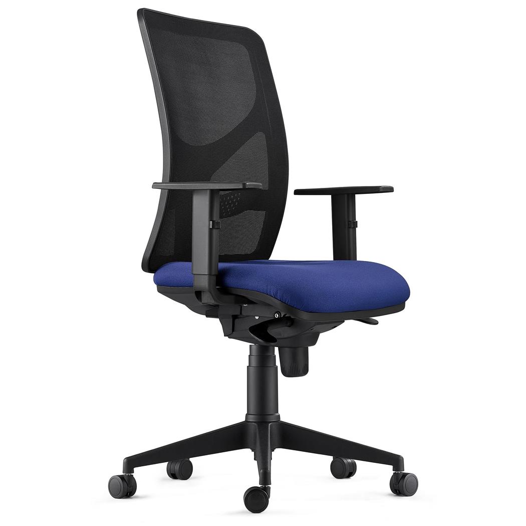 Sedia da Ufficio MILO, Ergonomica, Braccioli Regolabili, Supporto Lombare, In Tessuto Ignifugo, Blu Scuro
