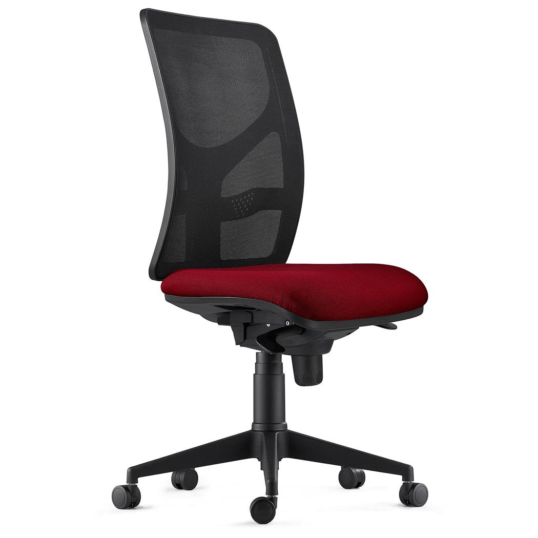 Sedia da Ufficio MILO, Senza Braccioli, Ergonomica, Supporto Lombare, In Tessuto Ignifugo Bordeaux