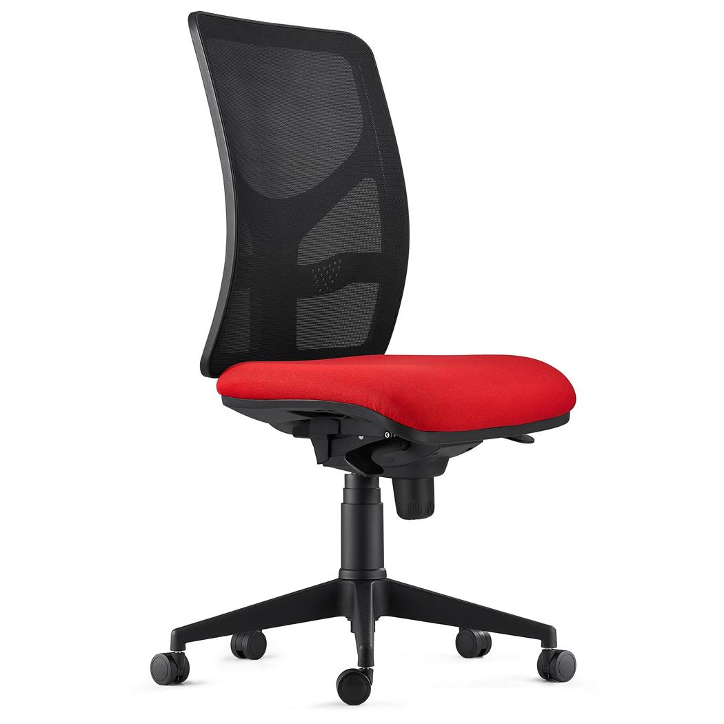 Sedia da Ufficio MILO, Senza Braccioli, Ergonomica, Supporto Lombare, In Tessuto Ignifugo Rosso