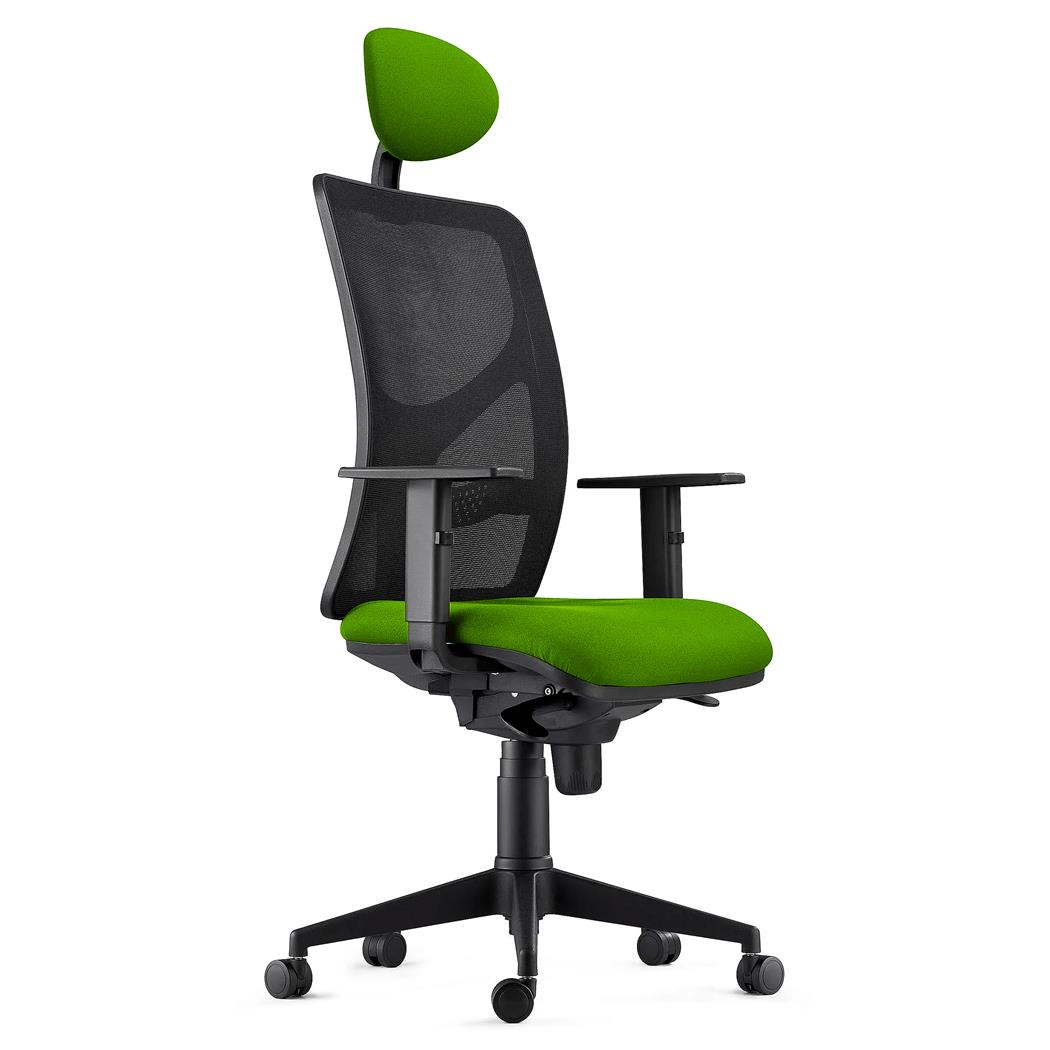 Sedia da Ufficio BAIKAL, Poggiatesta, Braccioli Regolabili, Supporto Lombare, In Tessuto Verde