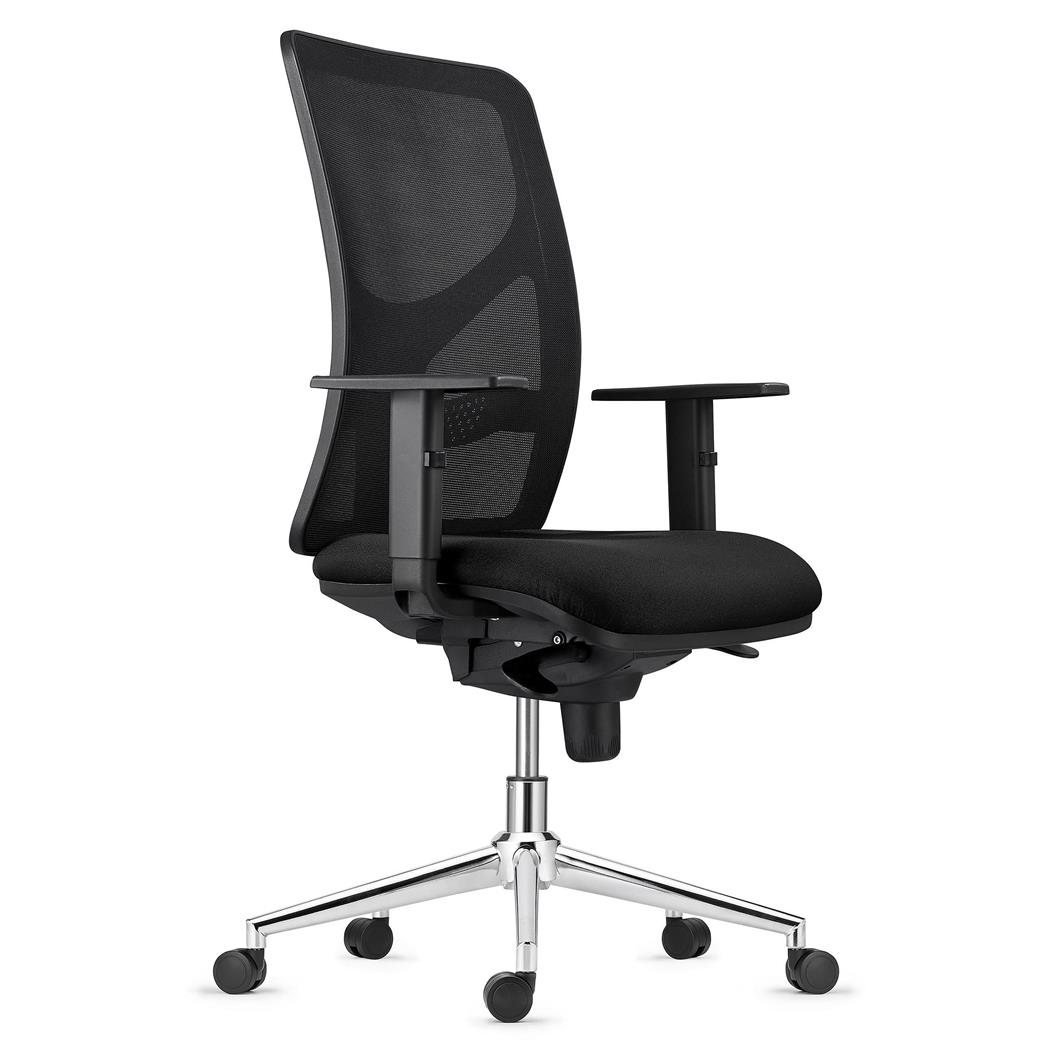 Sedia da Ufficio MILO, Base Metallica, Braccioli Regolabili, Supporto Lombare, In Tessuto Nero