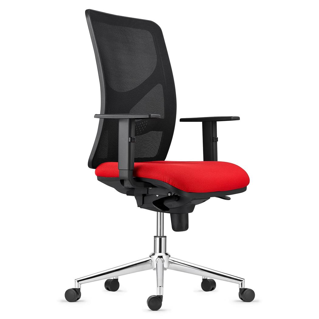 Sedia da Ufficio MILO, Base Metallica, Braccioli Regolabili, Supporto Lombare, In Tessuto Rosso