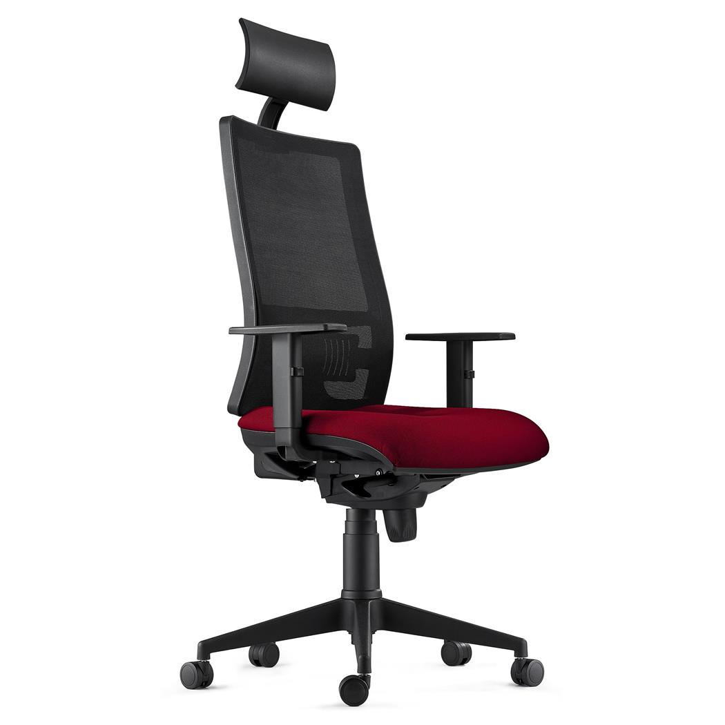 Sedia Ergonomica MARSA con Poggiatesta, Braccioli Regolabili e Supporto Lombare, in Bordeaux