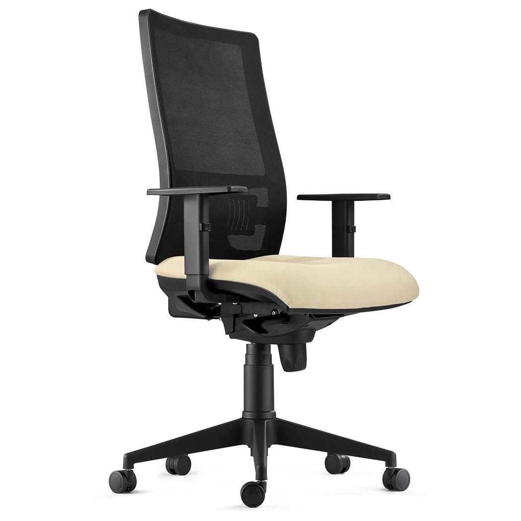 Sedia Ergonomica EMERSON, Braccioli Regolabili, Supporto Lombare, Rivestimento Ignifugo, Crema