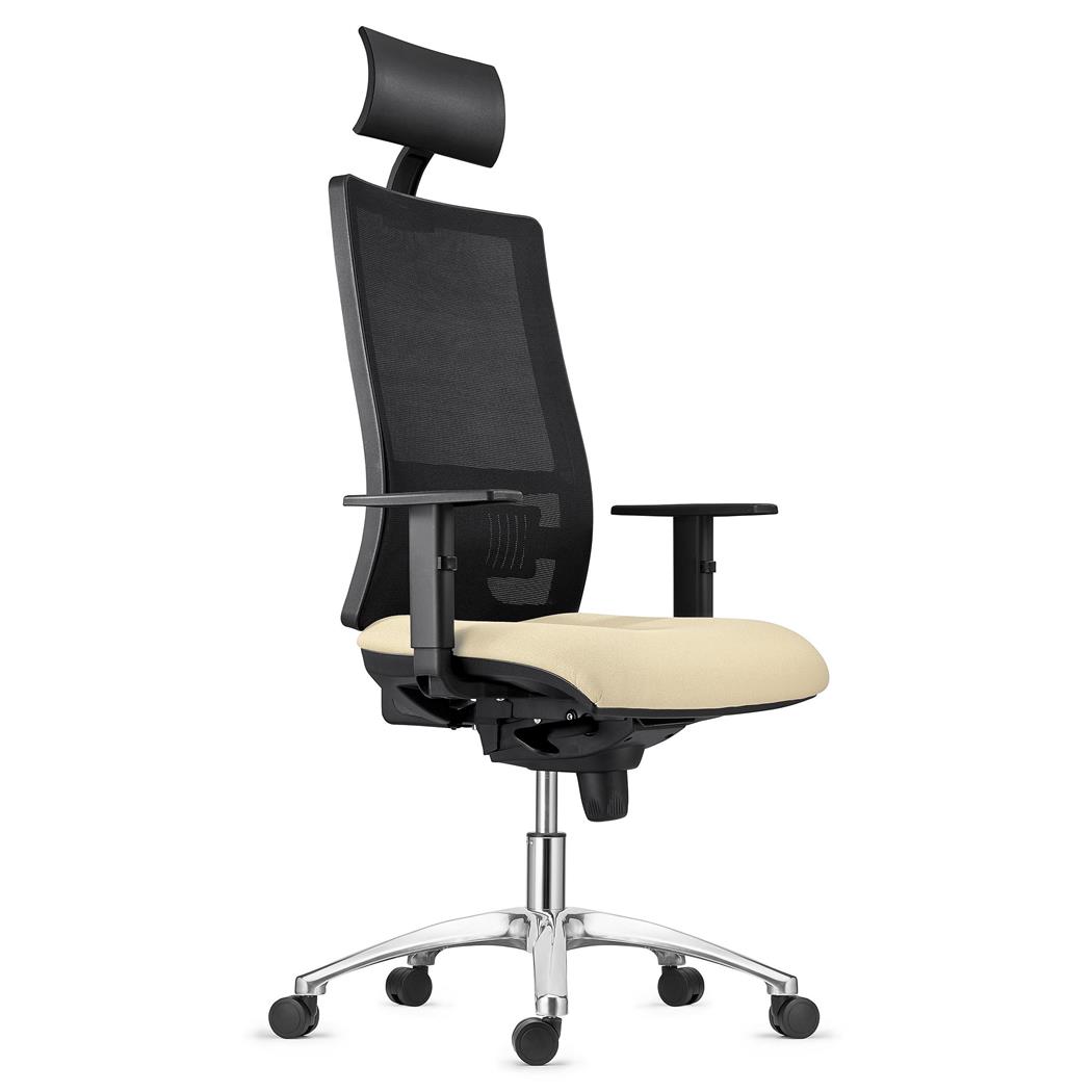 Sedia Ergonomica MARSA, Base in Metallo, Poggiatesta, Braccioli Regolabili, Supporto Lombare, in Crema