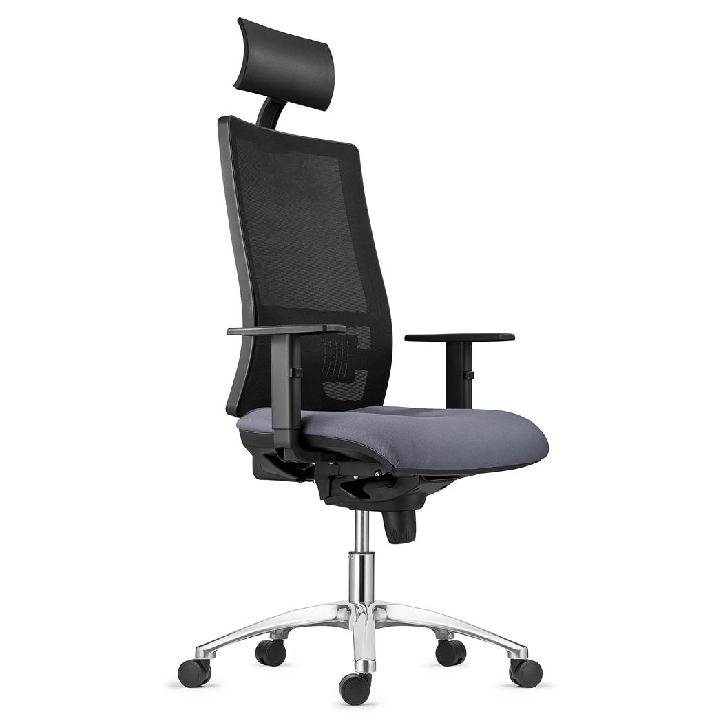 Sedia Ergonomica MARSA, Base in Metallo, Poggiatesta, Braccioli Regolabili, Supporto Lombare, in Grigio