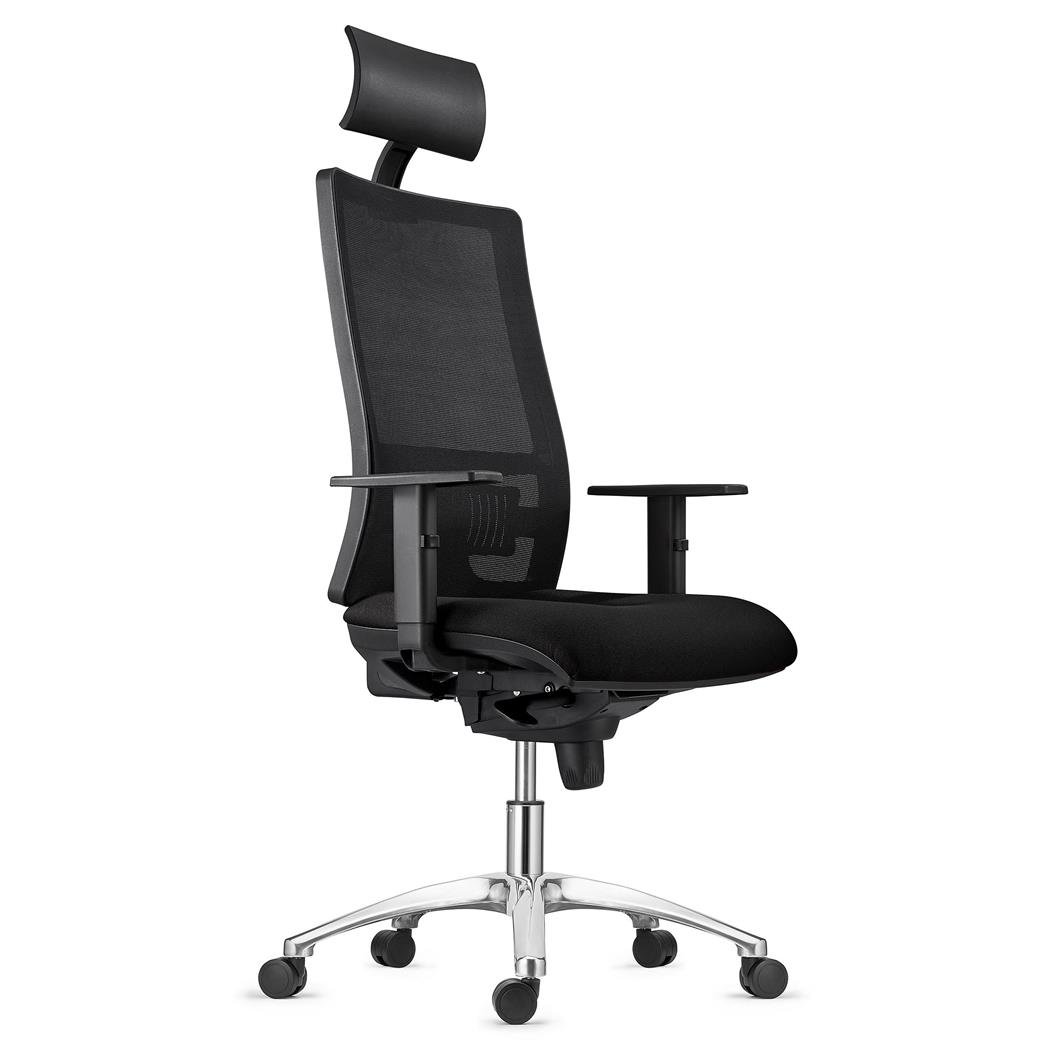 Sedia Ergonomica MARSA, Base in Metallo, Poggiatesta, Braccioli Regolabili, Supporto Lombare, in Nero