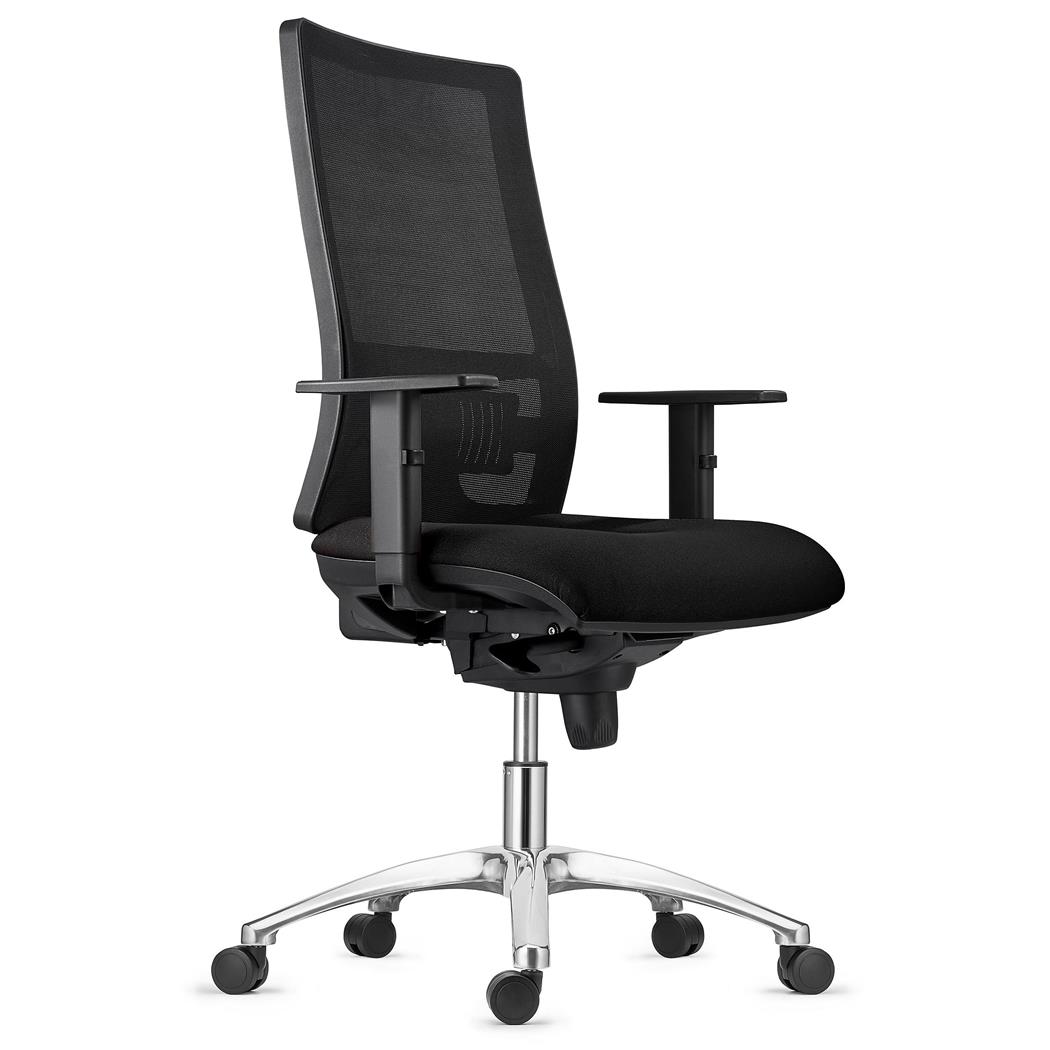 Sedia Ergonomica EMERSON, Base in Metallo, Supporto Lombare, Schienale Regolabile, in Tessuto Nero