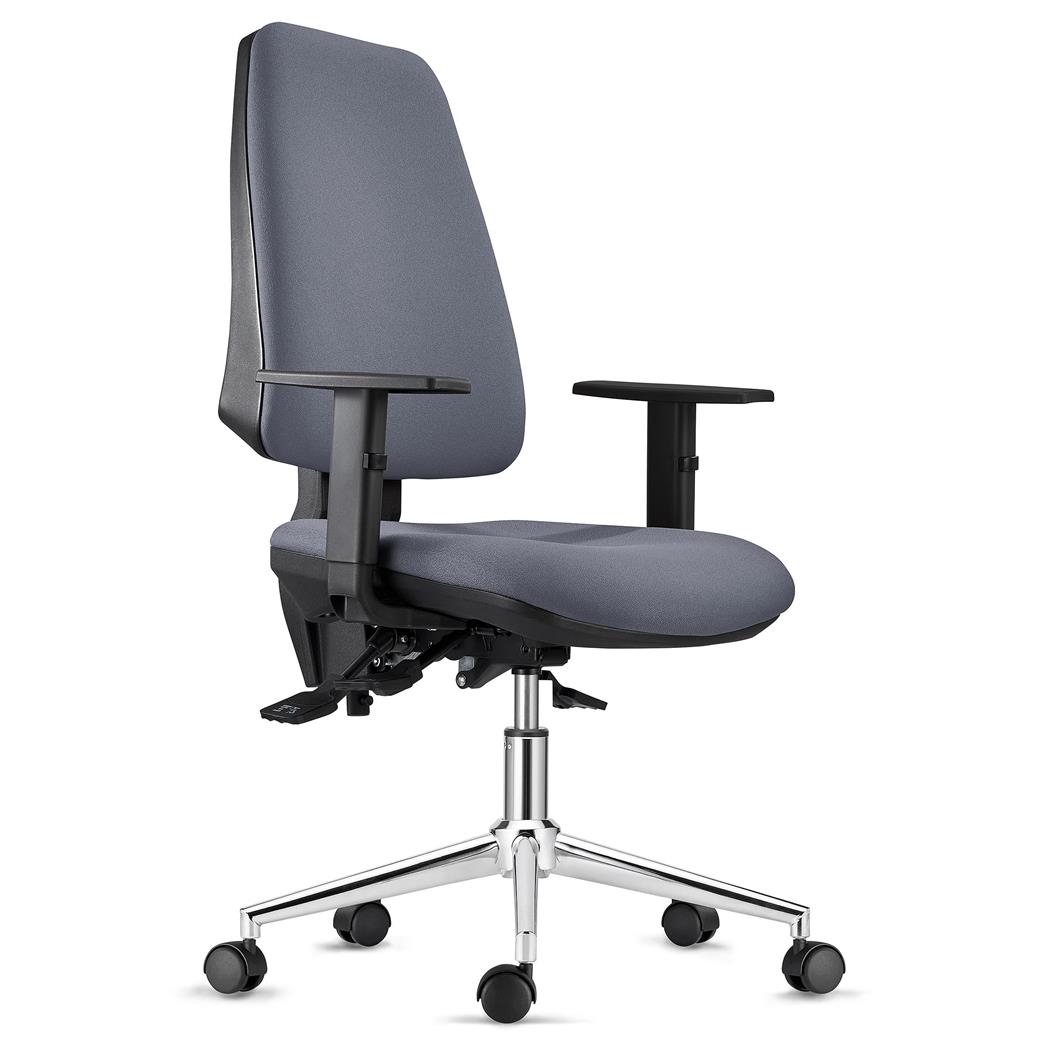 Sedia Ergonomica INDIANA, Base Metallica, Tessuto Ignifugo Grigio, con Braccioli Regolabili