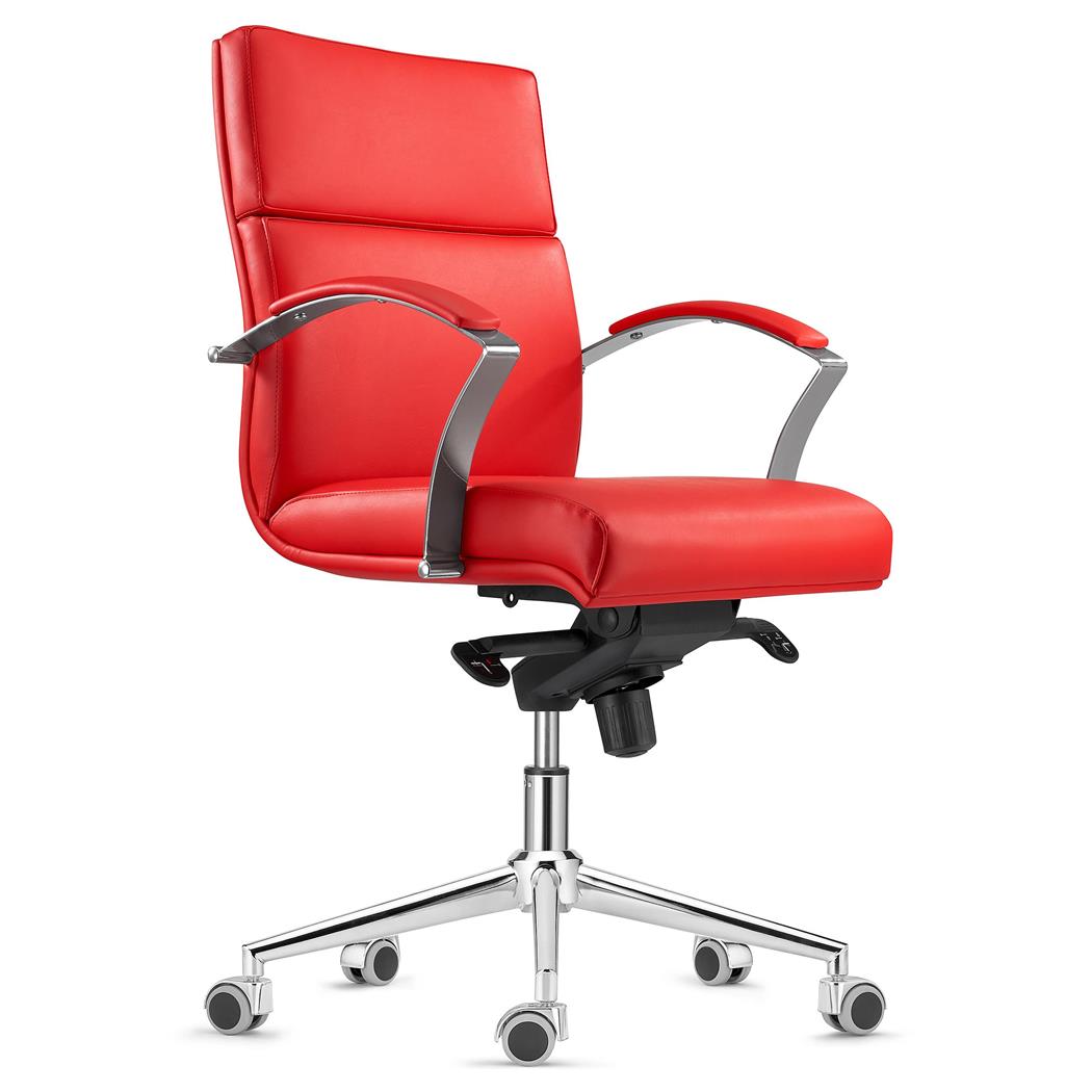 Sedia da Ufficio RABAT, Schienale Basso, Meccanismo Basculante,  Qualità e Design, in Pelle Rossa