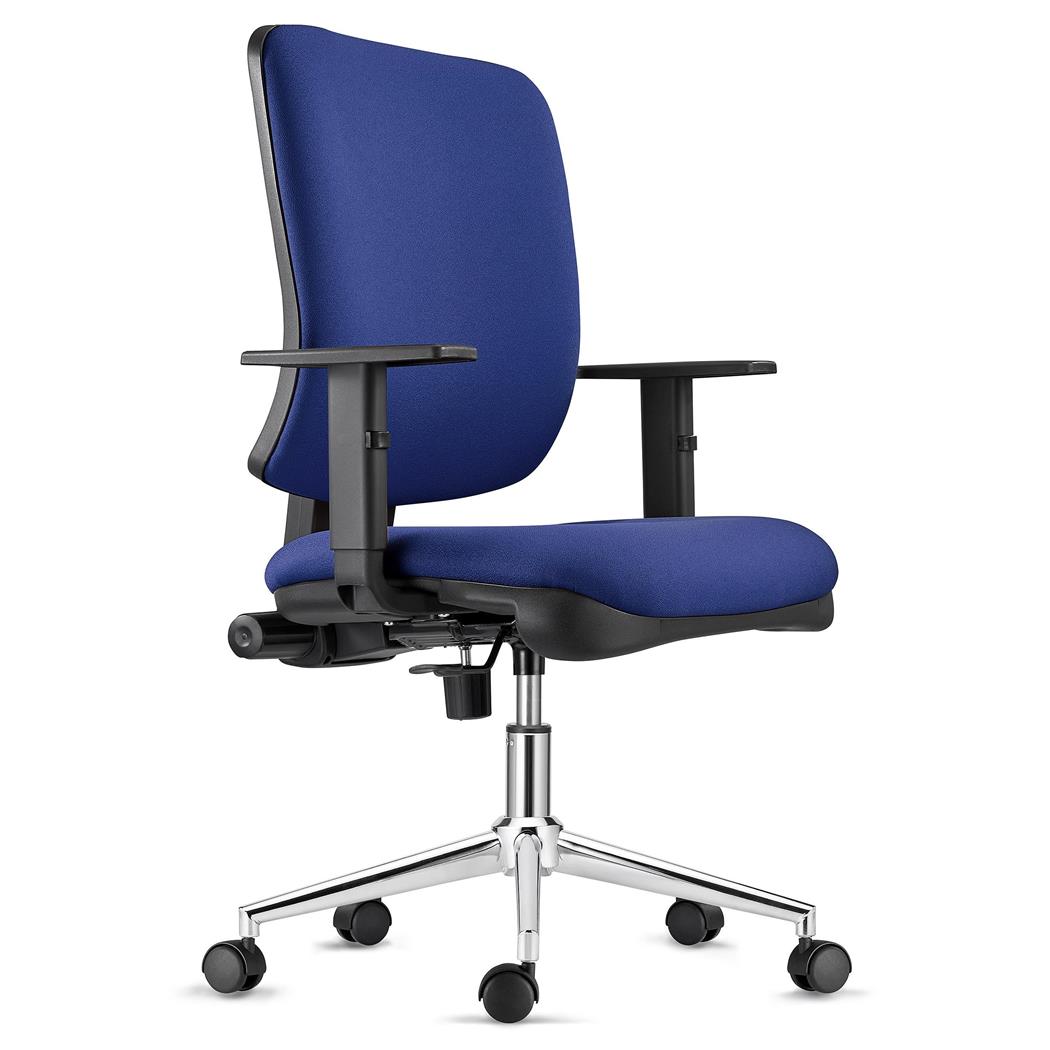 Sedia Ergonomica DIEGO, Base Metallica, in Tessuto Blu Scuro, Spessa Imbottitura 