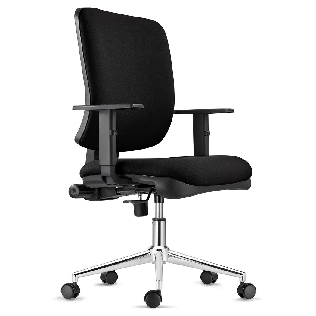 Sedia Ergonomica DIEGO, Base Metallica, in Tessuto Nero, Spessa Imbottitura 