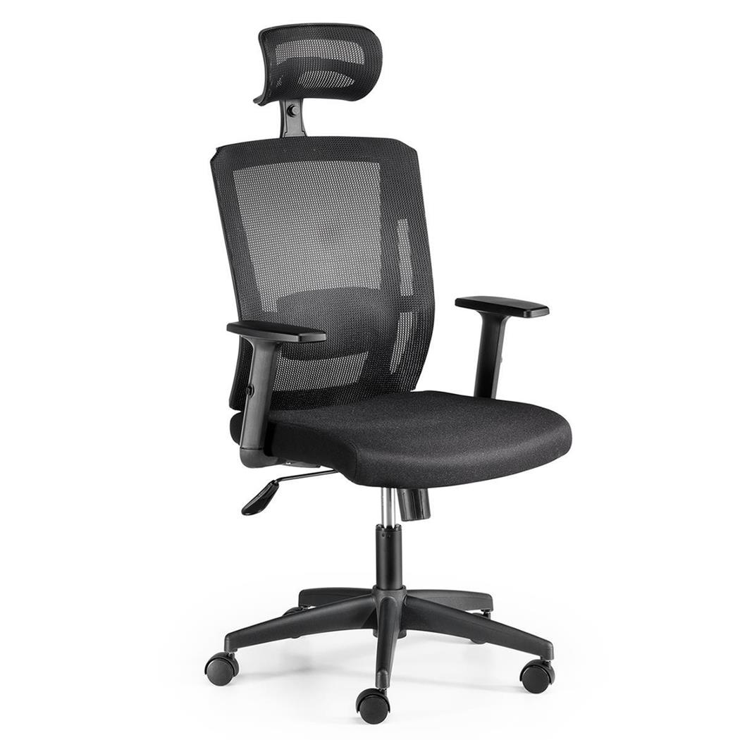 Sedia Ergonomica INGA, Sostegno Lombare Regolabile, Braccioli Regolabili, In Rete Traspirante, Nero