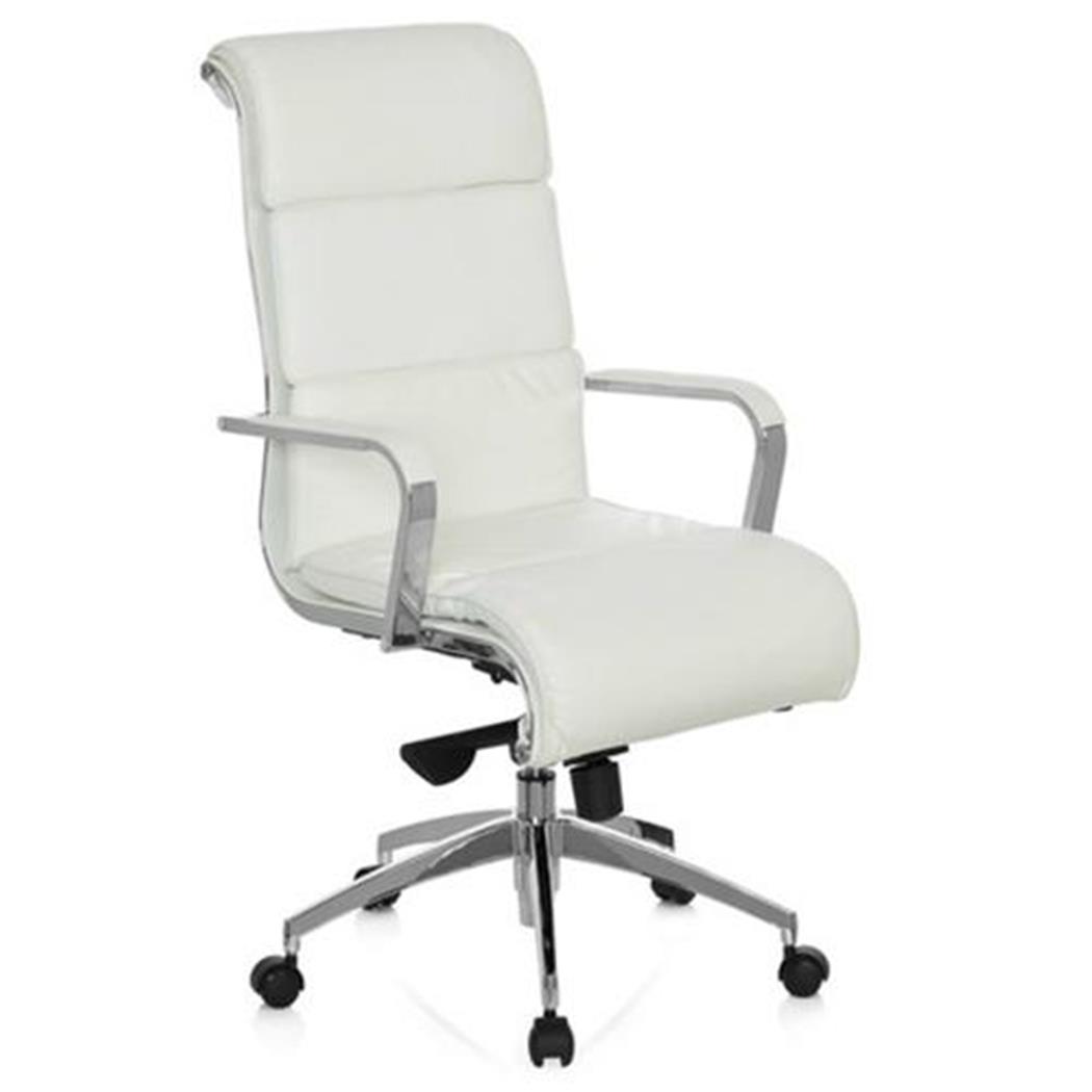 DEMO# Poltrona da Ufficio MILAN, Design Elegante in Vera Pelle, Base cromata, colore Bianco