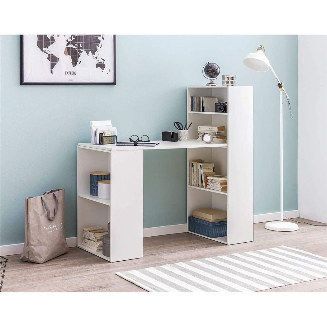 Scrivania JASMINE, Design Moderno, Vari Scomparti, Molto Spaziosa, In Legno, Bianco