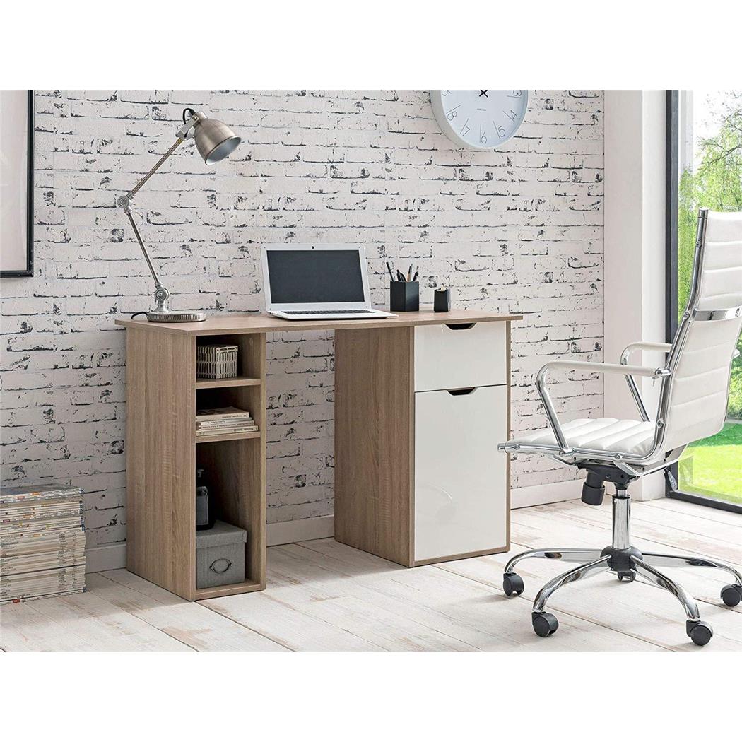 Scrivania in legno KADEL, Vari Scomparti, color Rovere e Ante Bianche