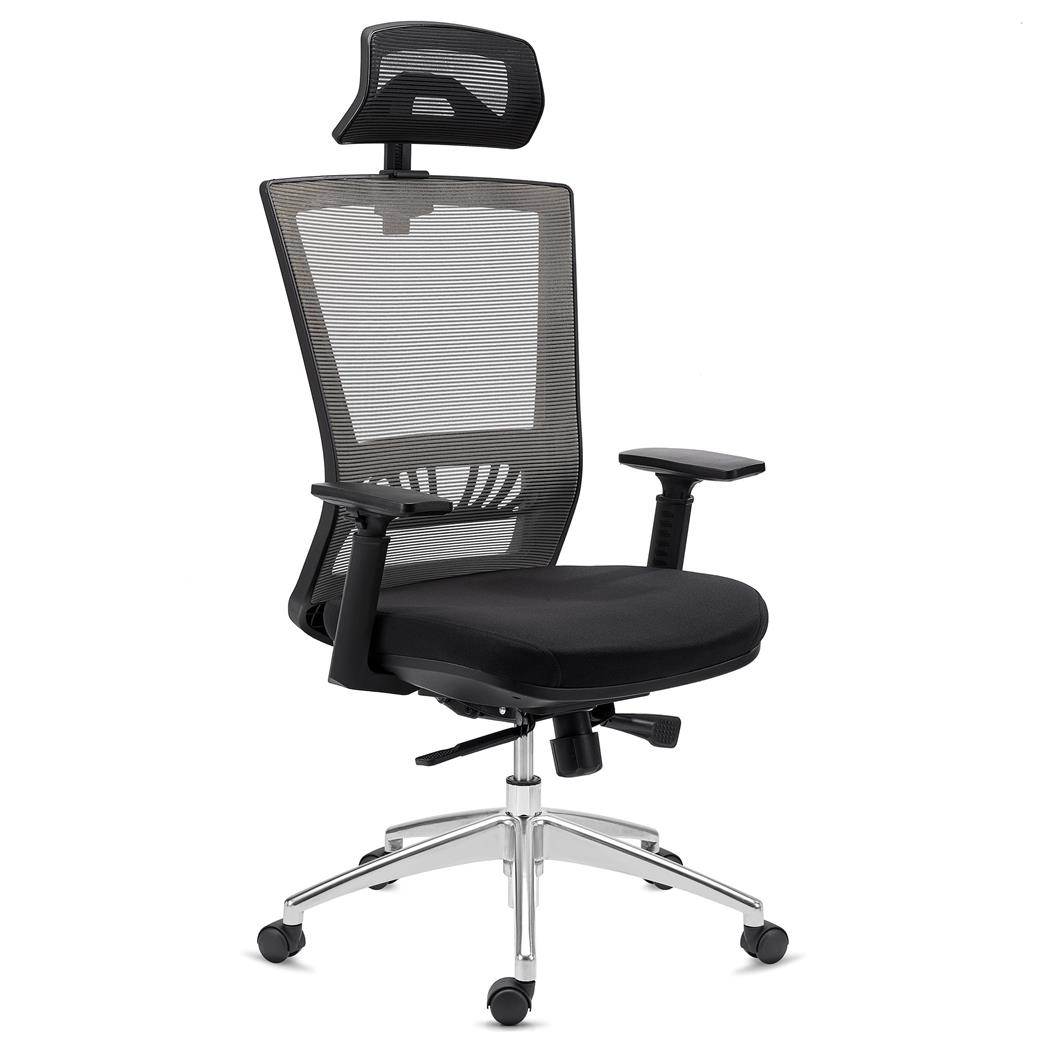 Sedia da Ufficio MAGNUM ELITE, Supporto Lombare, Base in Alluminio, con Poggiatesta, in color Grigio