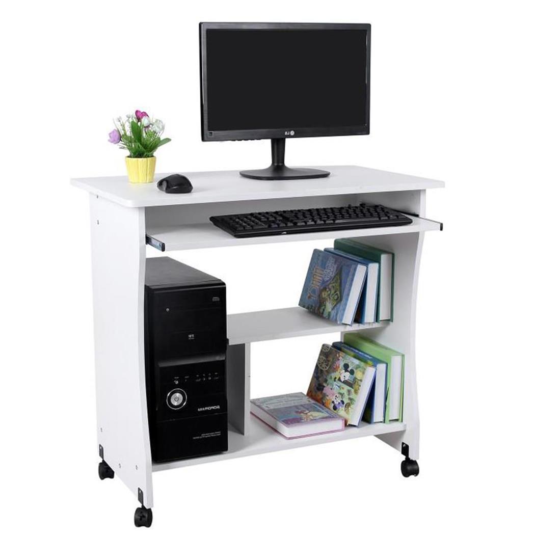 Scrivania PC KIARA, con Ruote, Ripiano Estraibile, 80x48x76cm, Bianco