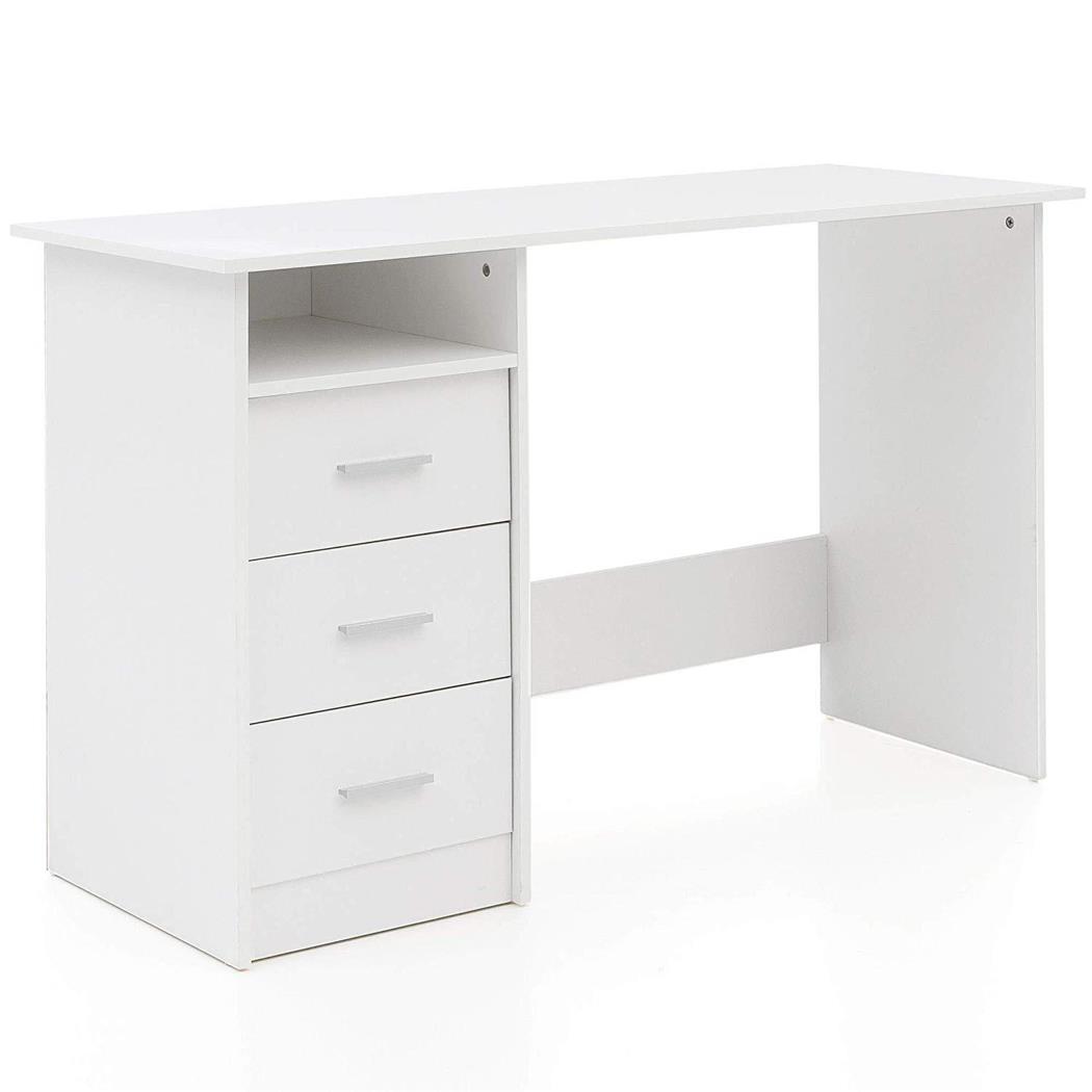 Scrivania da ufficio DALIA, con Cassettiera, 123x50x77cm, Legno Bianco