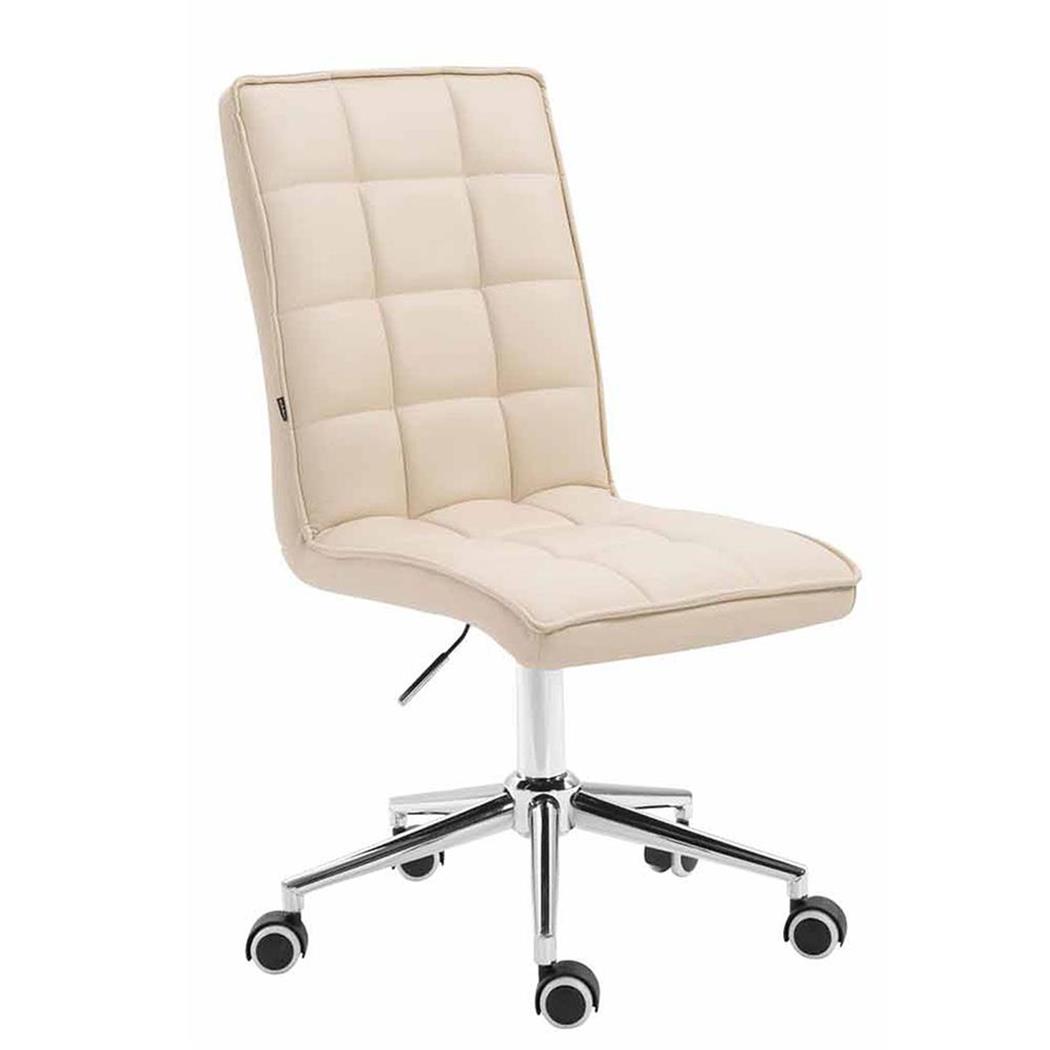 Sedia per Ufficio FIRAS, Altezza Regolabile, Spessa Imbottitura, in Pelle, Crema