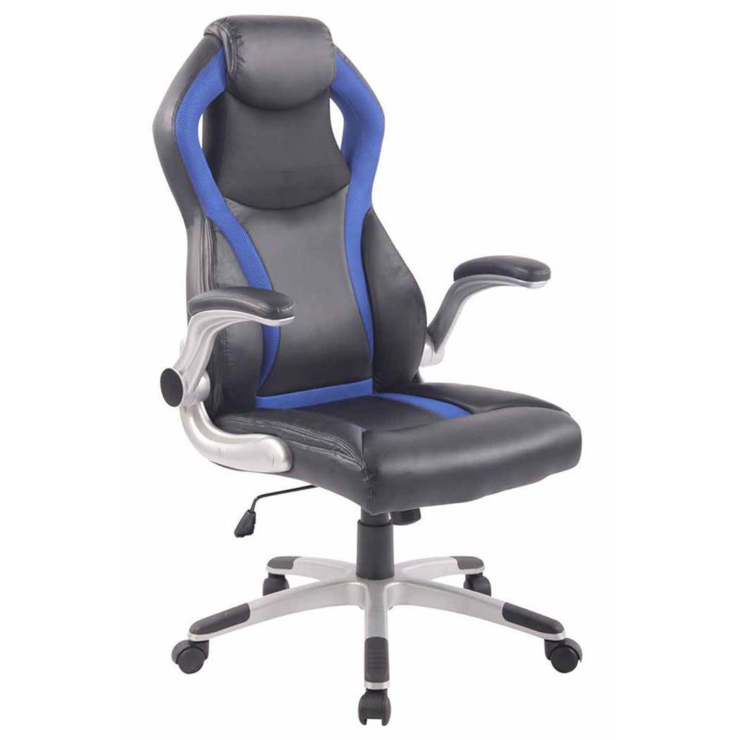 Sedia Gaming ISAM, Design sportivo, Braccioli Abbattibili, Pelle e Tessuto, in Nero e Blu