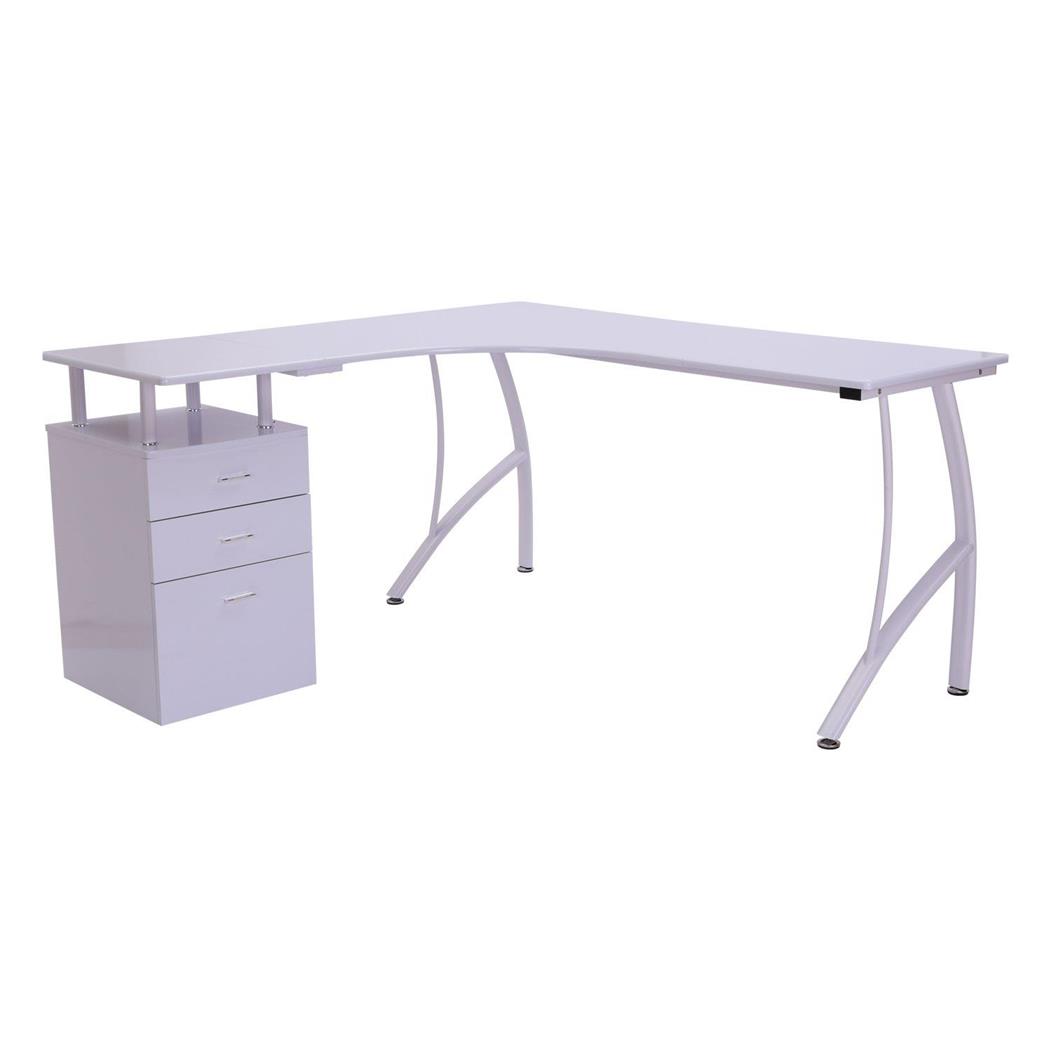 Scrivania per Ufficio DASY, con Cassettiera, 151.5x143.5x76 cm, in Legno e Metallo, Bianco