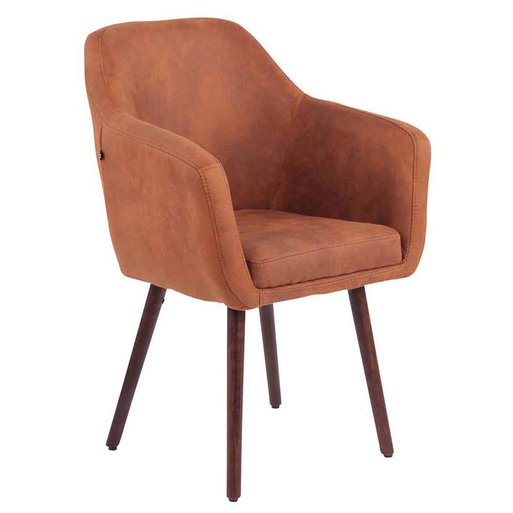 Poltroncina per ospiti ALBERT, Design Esclusivo, Imbottita, Gambe color Noce, in Pelle Marrone