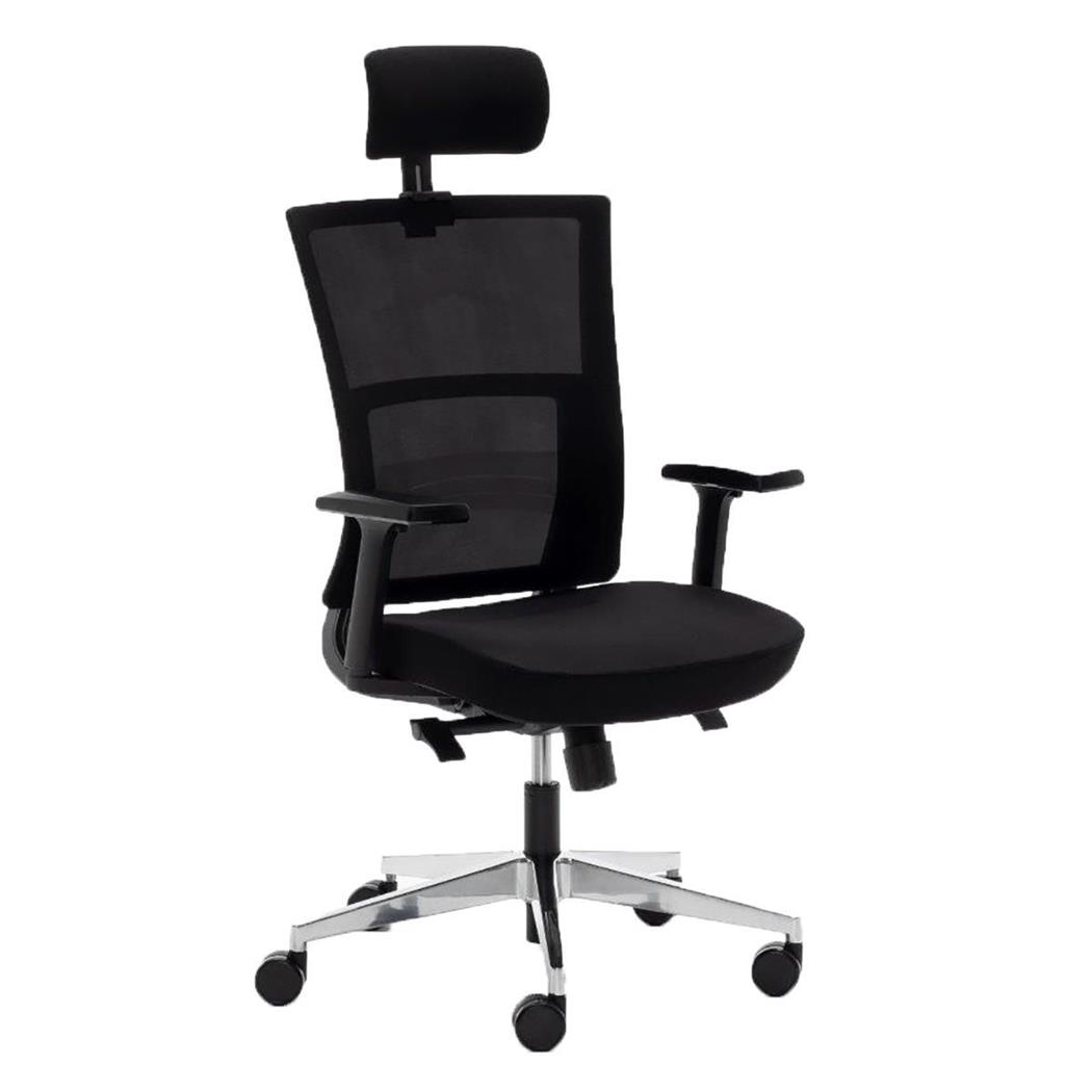 Sedia Ergonomica EDMONTON, Base in Alluminio, Rete Traspirante, Nero