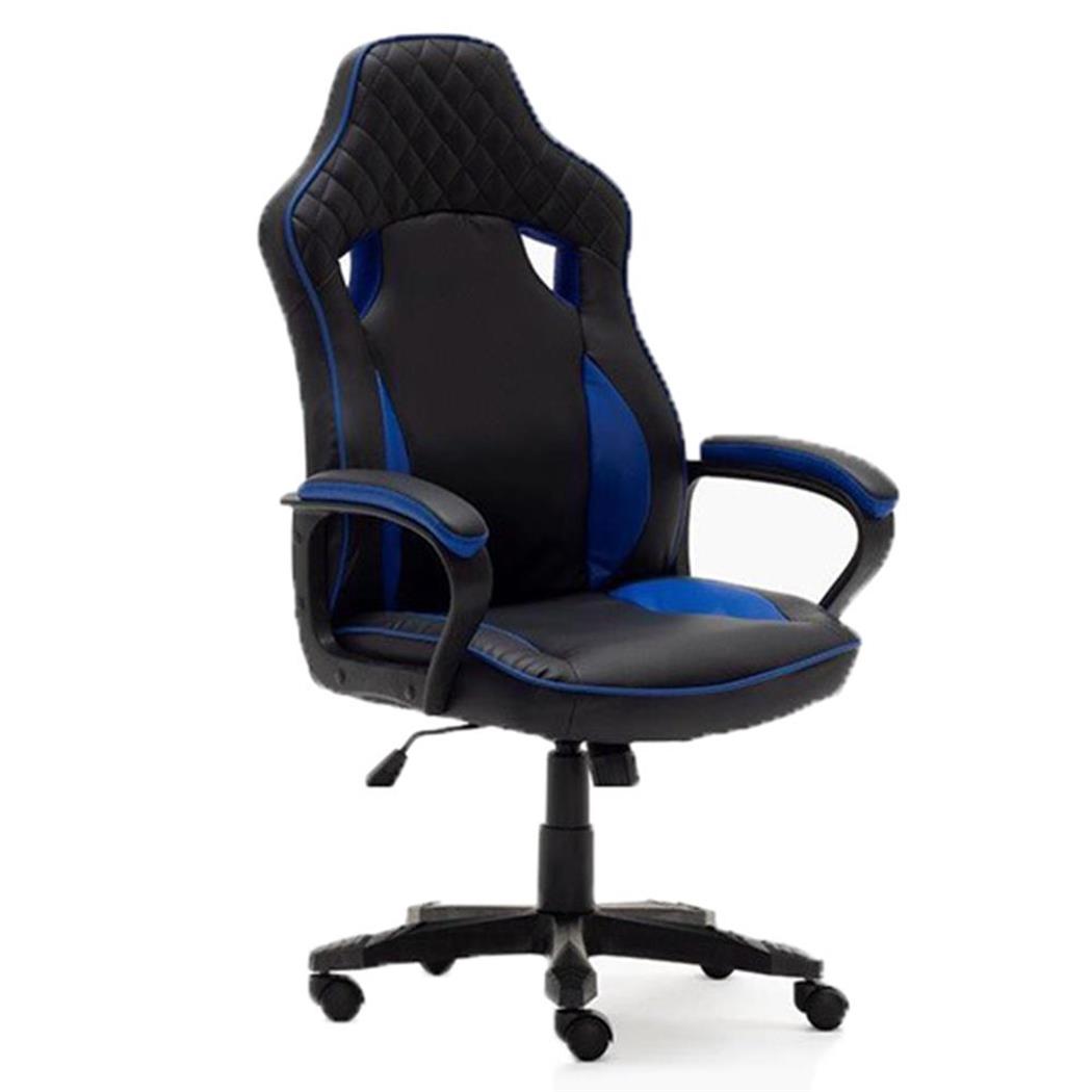 Poltrona Gaming HAMILTON, Design Sporivo, in Pelle, Nero/Blu