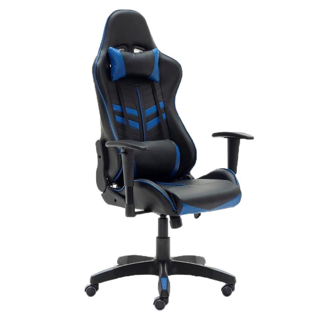 Sedia Gaming REGINA, Supporto Lombare e Cervicale, in Pelle Nera e Blu