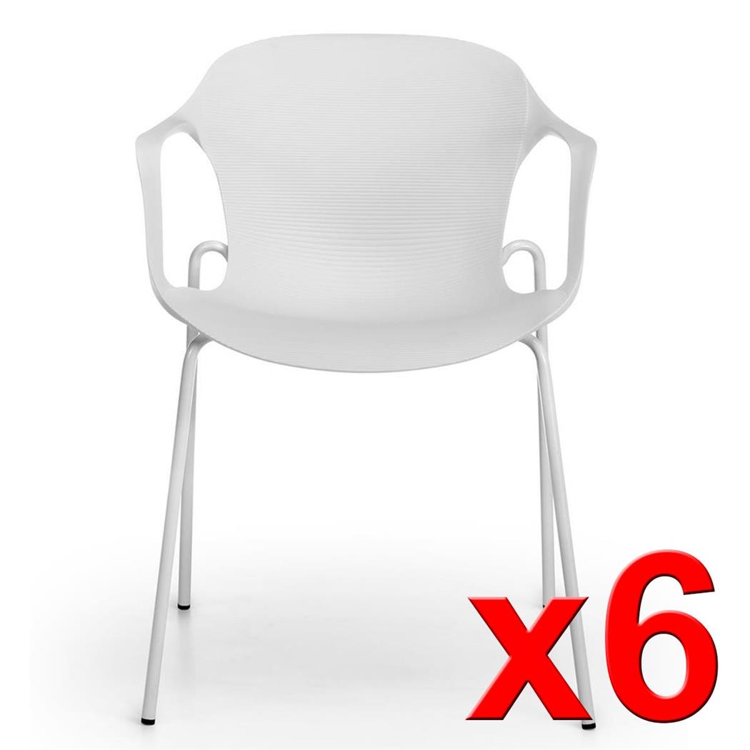 Lotto di 6 Sedie per Sala d'Attesa MARVIN, Seduta Ergonomica, Impilabili, in Color Bianco