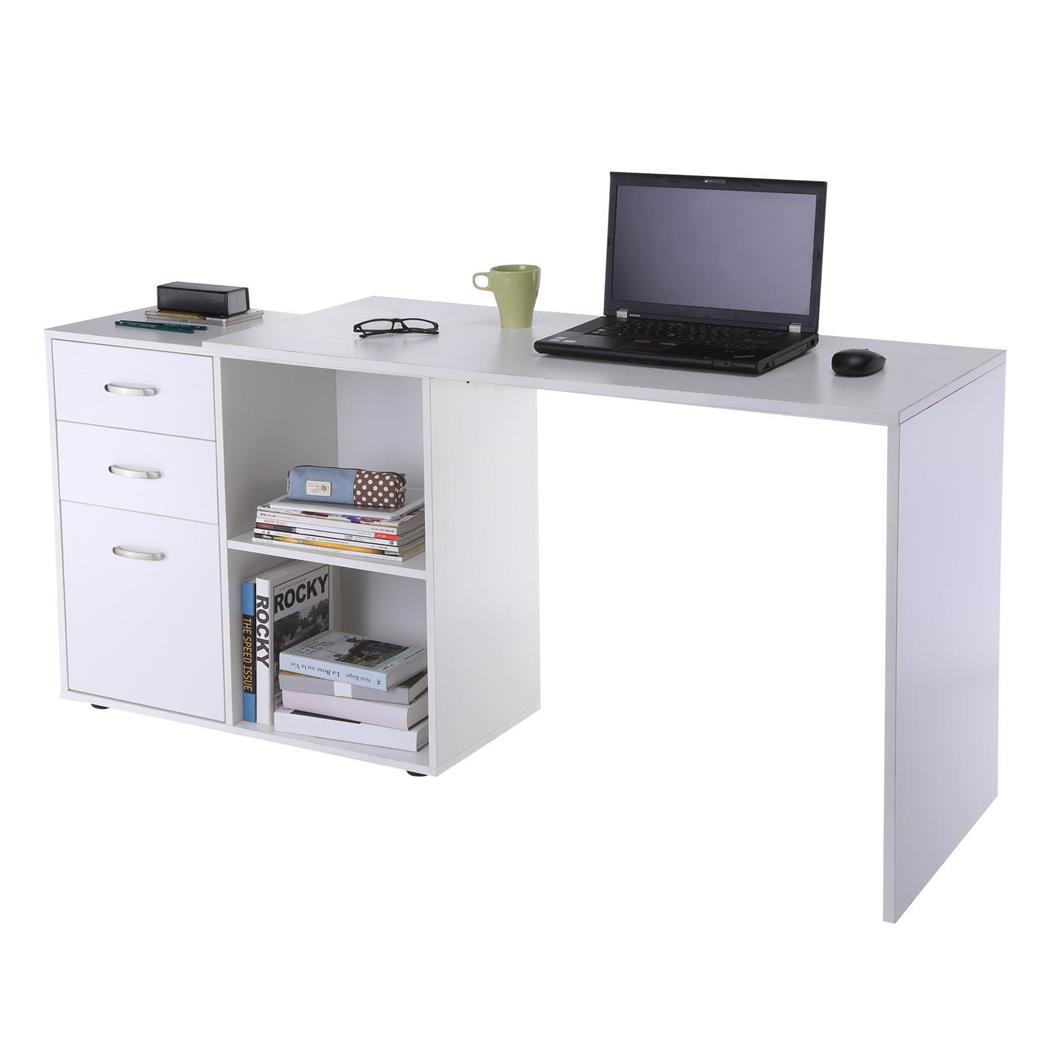 Scrivania da ufficio CANDA, Spaziosa e Versatile, Vari Ripiani, in Legno, color Bianco