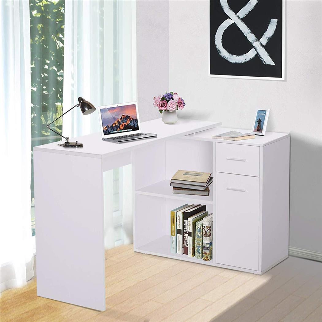 Scrivania da ufficio YASER, con Cassetti e Vani, in Legno, color Bianco