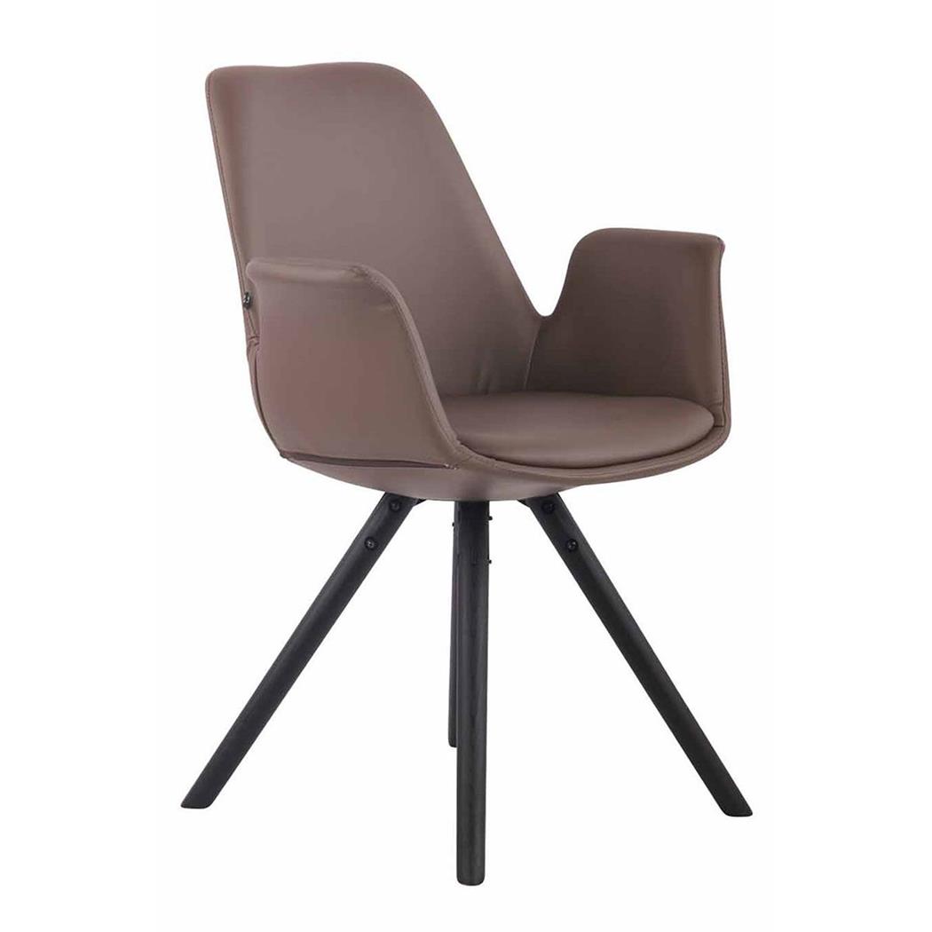 Sedia Ospiti LUCY, Design Elegante, Gambe in Legno Nero, Seduta in Pelle, Marrone