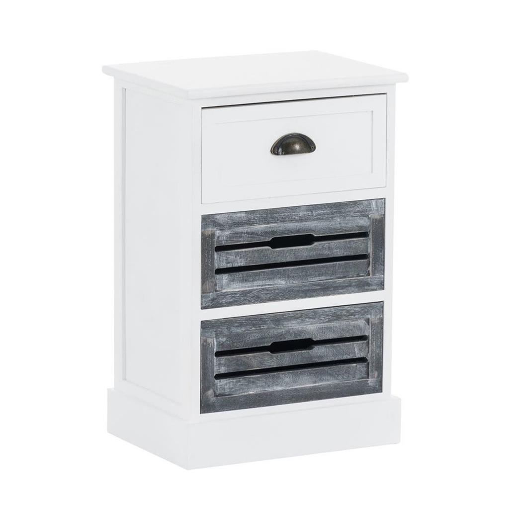 Cassettiera SHABBY 3 CASSETTI, Stile Provenzale, Legno Bianco e Grigio