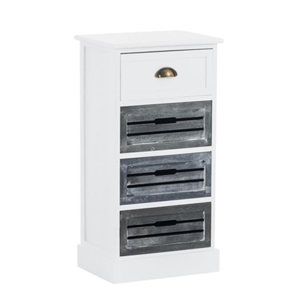 Cassettiera SHABBY 4 CASSETTI, Stile Provenzale, Legno Bianco e Grigio