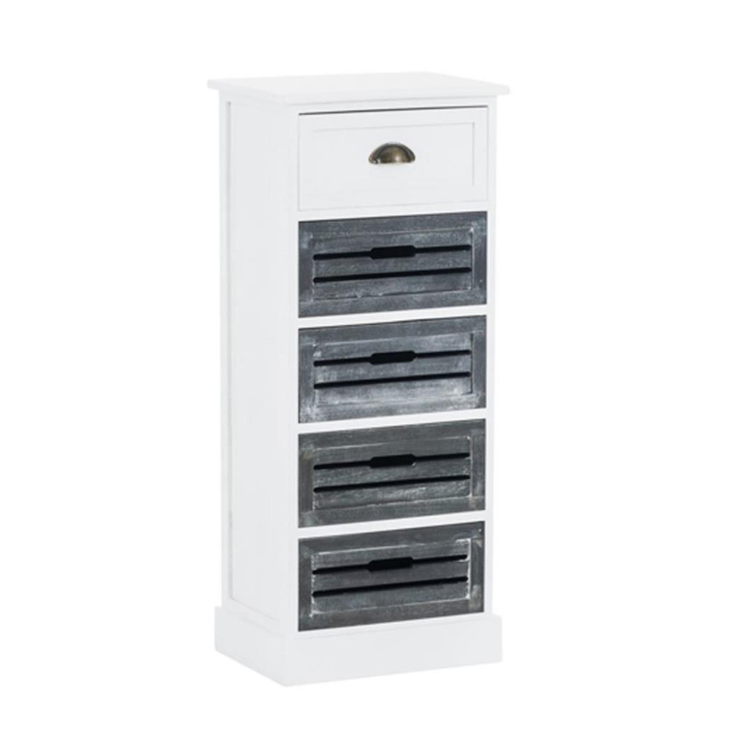 Cassettiera SHABBY 5 CASSETTI, Stile Provenzale, Legno Bianco e Grigio