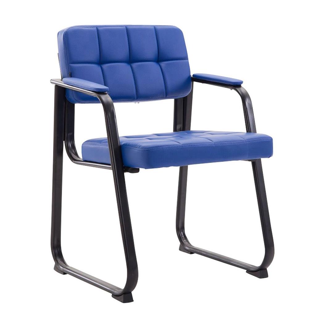 Sedia ospiti OSLO, Telaio in Metallo Nero, Imbottita in Pelle Blu