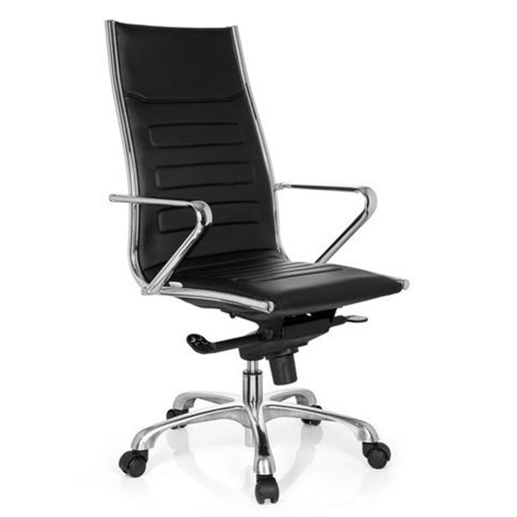 DEMO# Sedia di Design modello MUNICH, Telaio in acciaio cromato, in Pelle con Cuciture, colore Nero