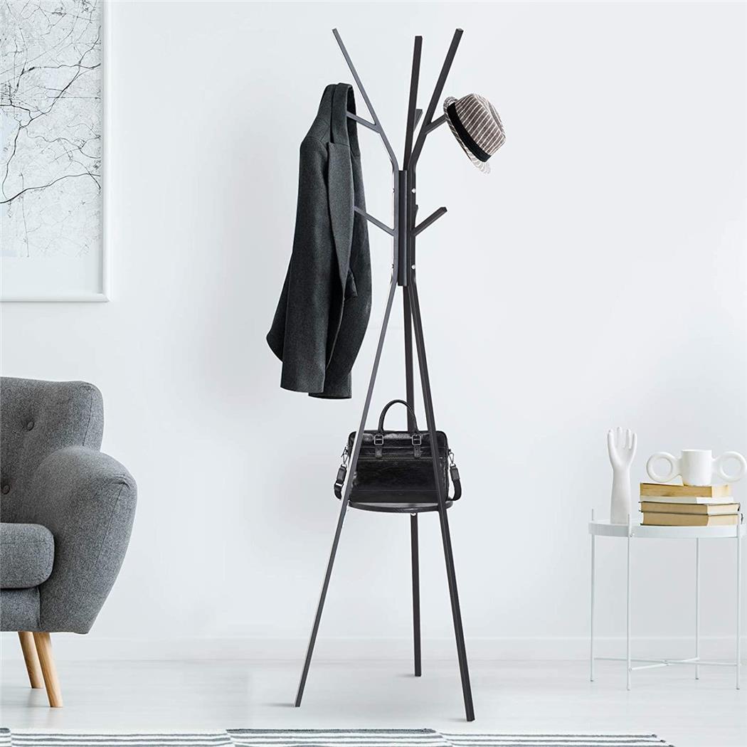 Appendiabiti TIKU, in Legno e Metallo, 45x45x180cm, color Nero