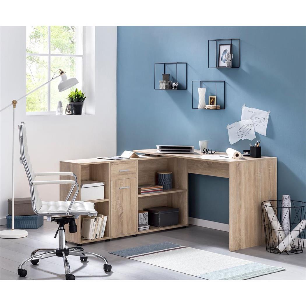 Scrivania di Design KAMILA, Ruotabile, Legno, 75x130x60cm, in Rovere