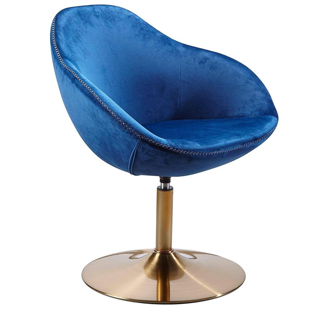 Preziosa Poltroncina CLEO, Girevole, Base Oro e Tessuto Blu