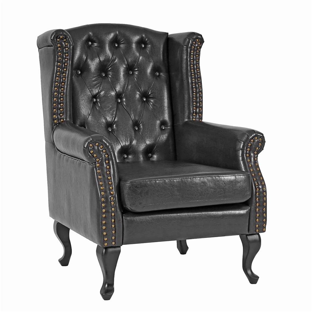 Poltrona LIZA, Stile Chester, Imbottita ed Elegante, Pelle, Nero