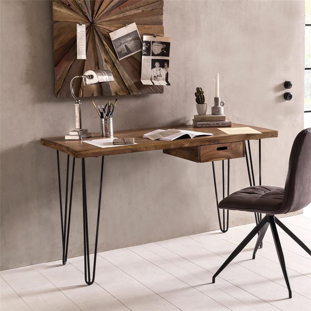 Scrivania KYLE, Stile Industriale, 130x60, Legno e Metallo, Marrone