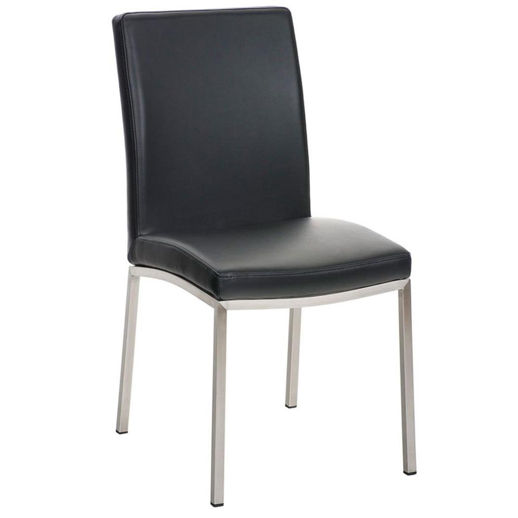Sedia per Ospiti MILTON, Base in Acciaio Inox, Seduta in Pelle, Nero