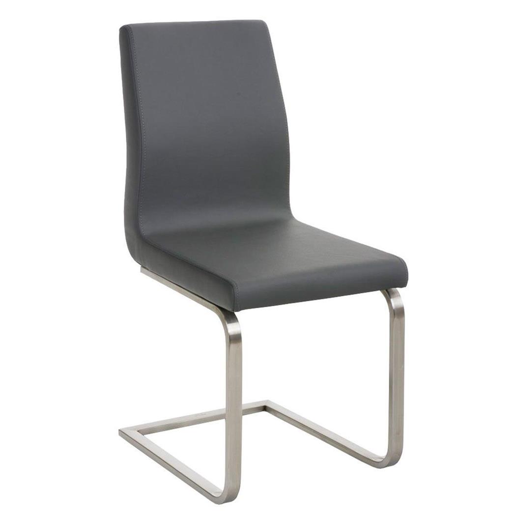 Sedia Ospiti JASON, Telaio acciaio inox, Imbottita, Pelle Grigio